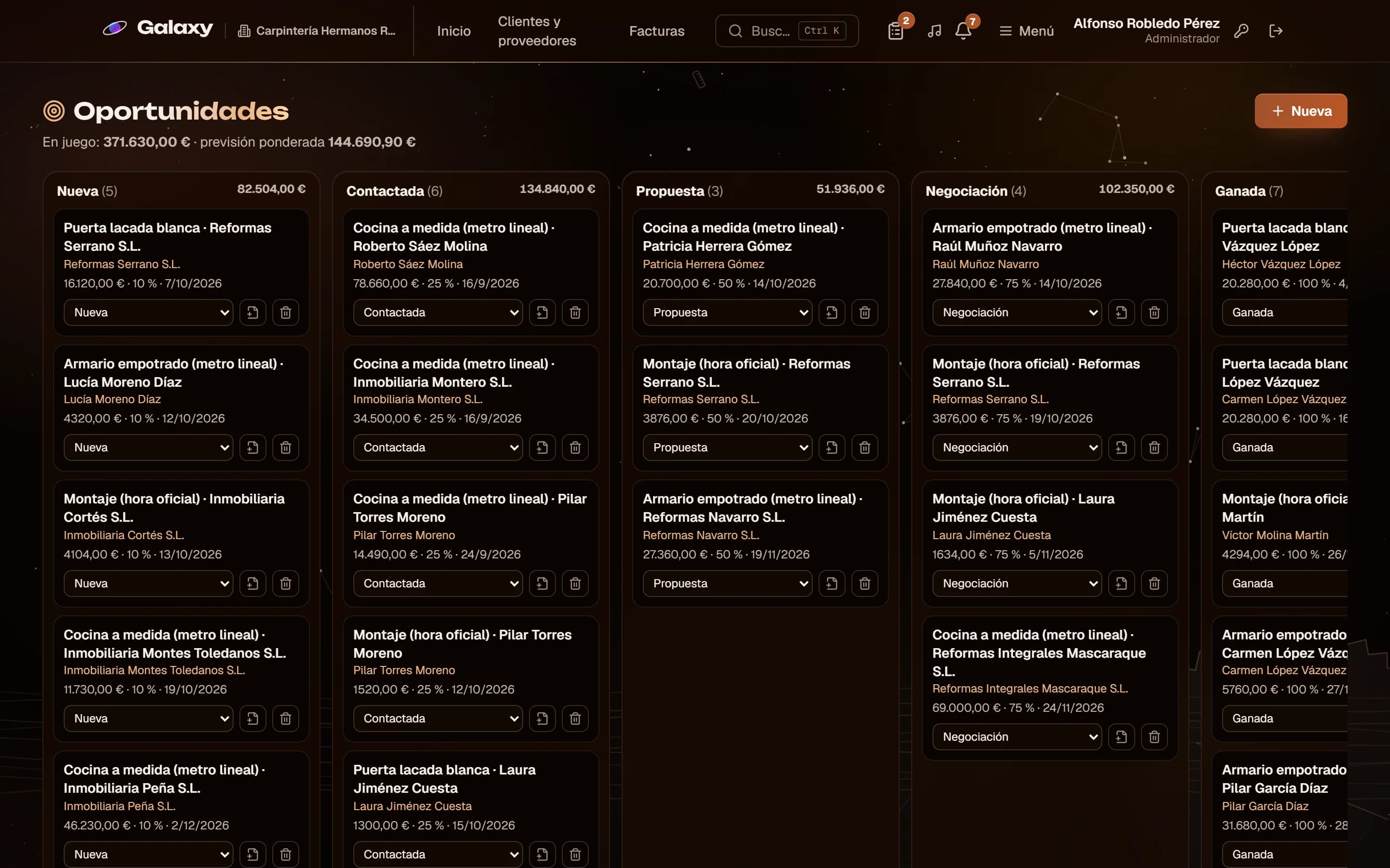 Captura de pantalla de Galaxy: Encargos de la medición al montaje