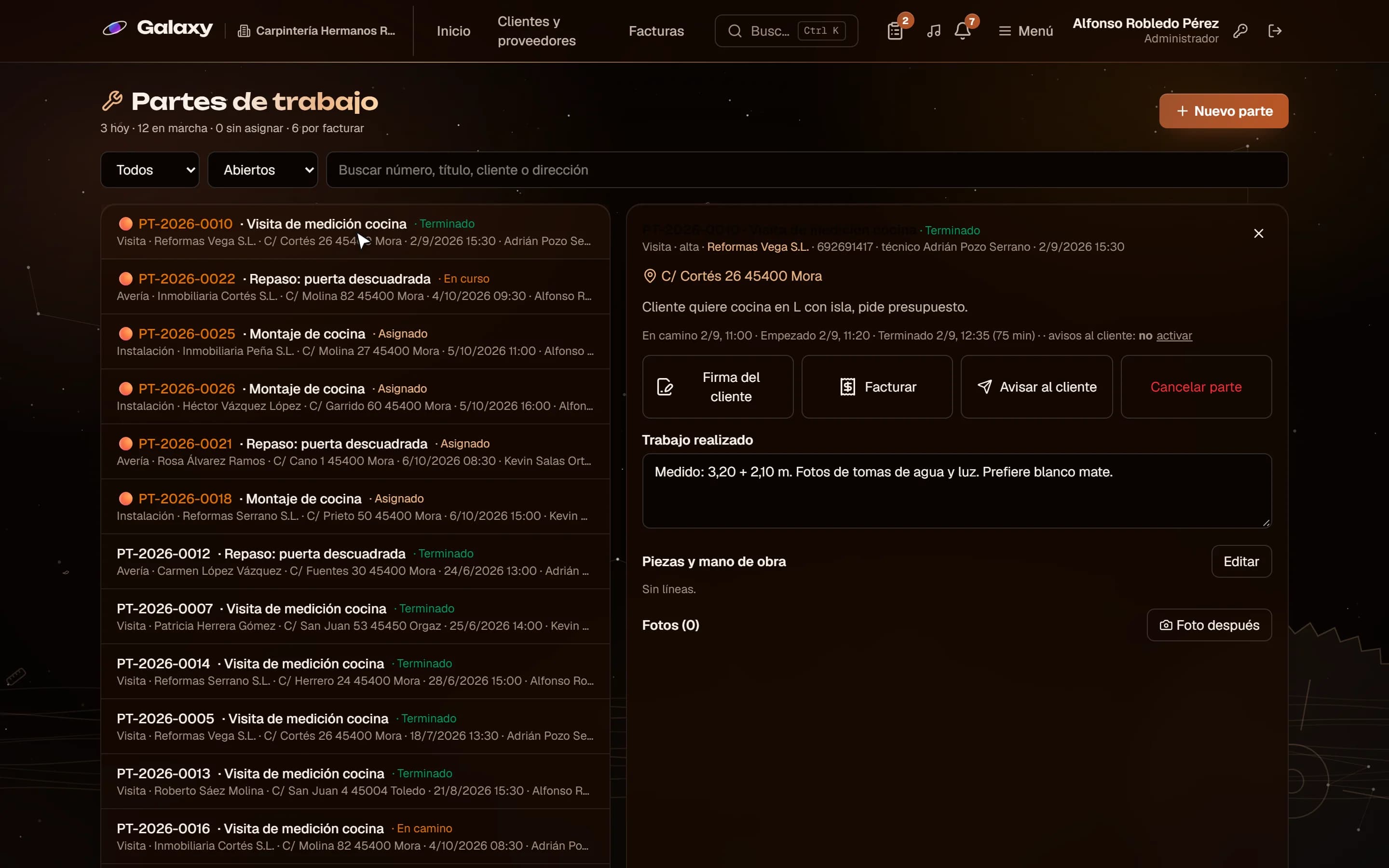 Captura de pantalla de Galaxy: Visita de medición como parte de trabajo