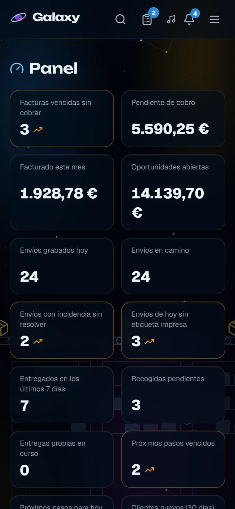 Captura de pantalla de Galaxy: El panel en el móvil