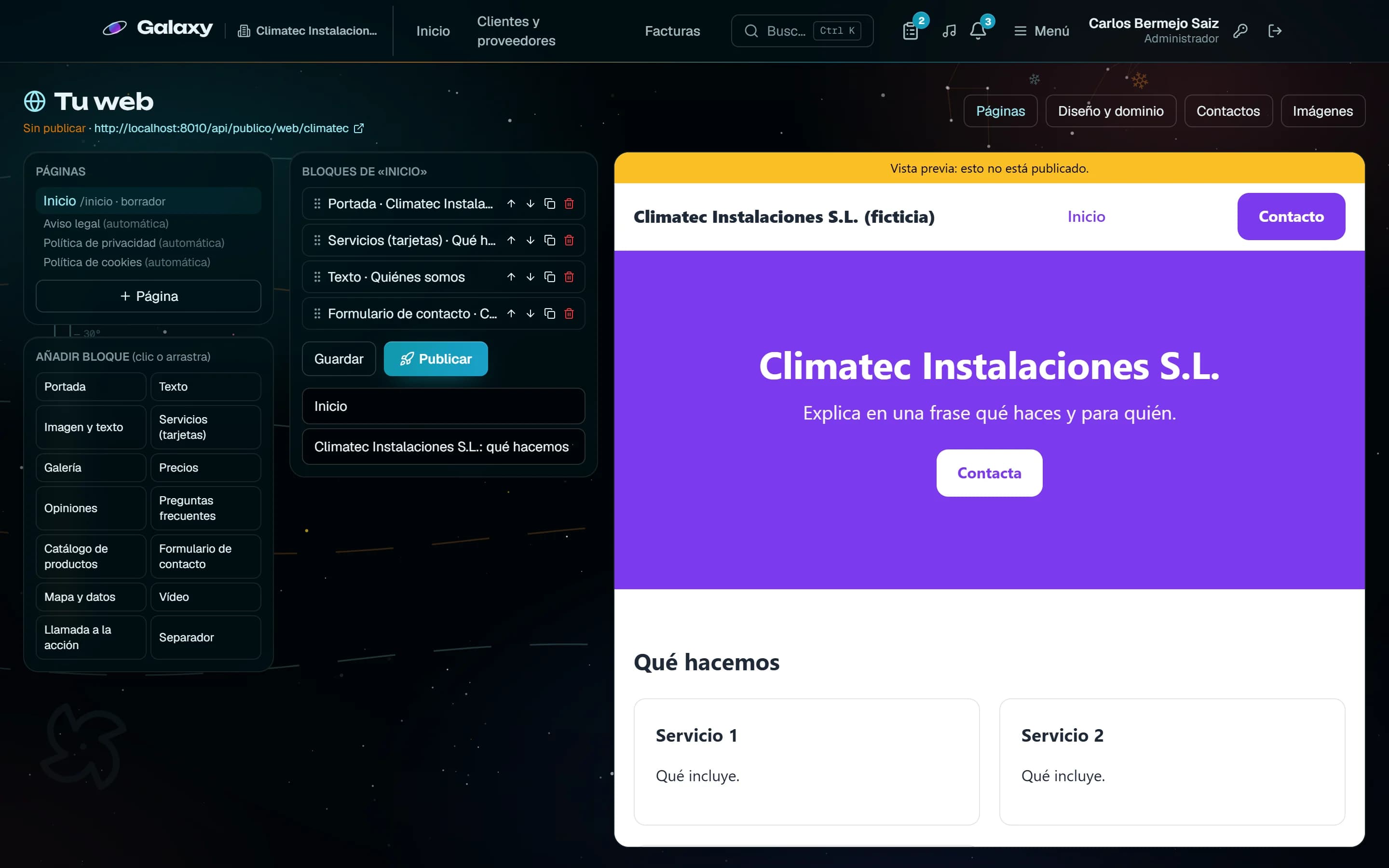 Captura de pantalla de Galaxy: Constructor de webs con vista previa